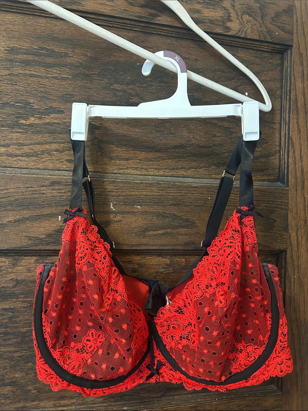 Cacique Red Lace Underwire Bra with Black Trim - Women Intimates